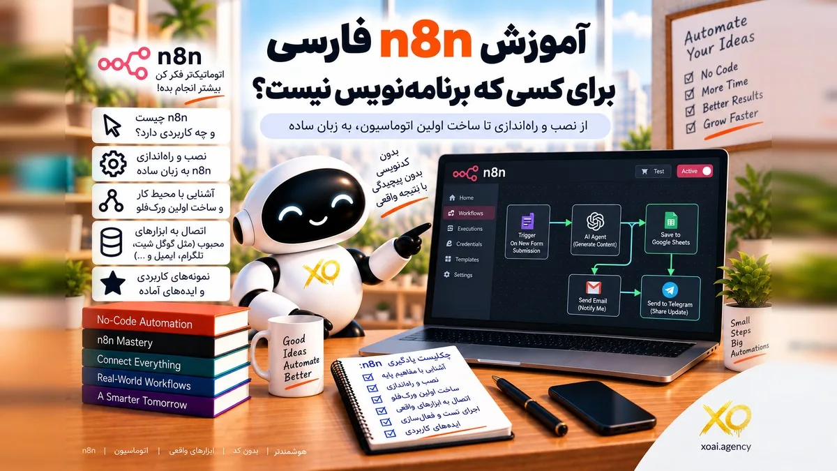 کاور مقاله آموزش n8n فارسی برای کسی که برنامهنویس نیست